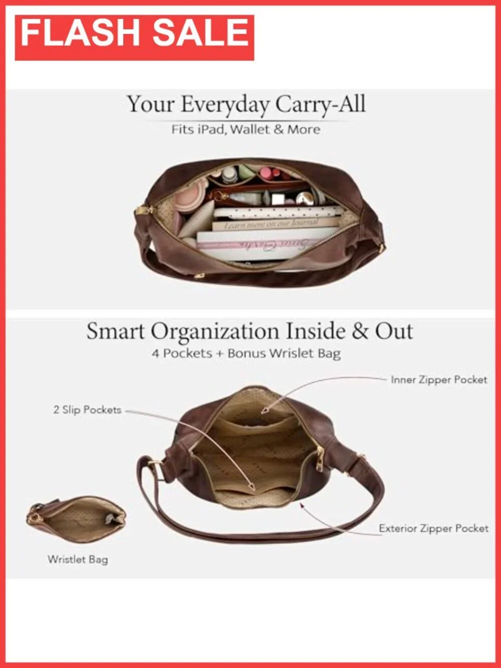 Slouchy Hobo Shoulder Bag Vegan Leather Everyday Purse Crossbody Tote